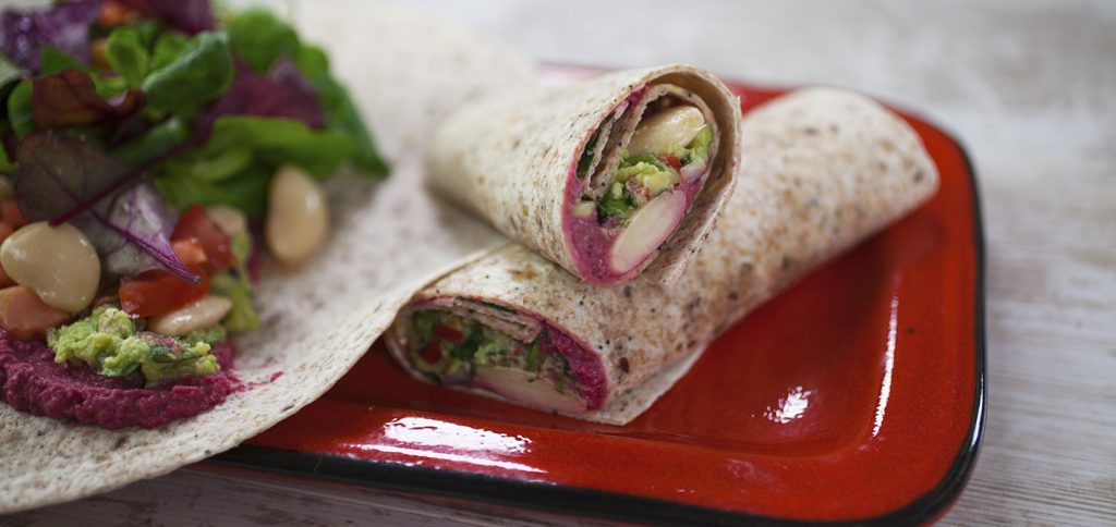 Wholemeal Wraps with Butter Beans & Beetroot Hummus