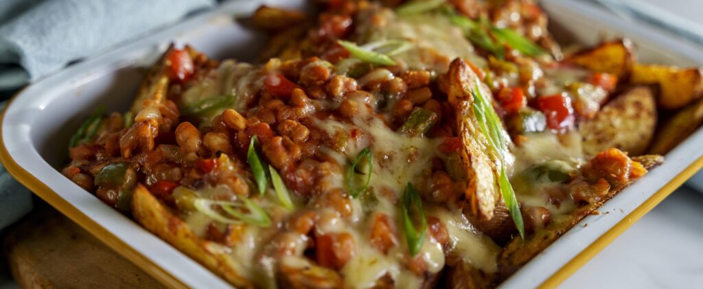 Barbecue Baked Bean Cheesy Wedges Bake